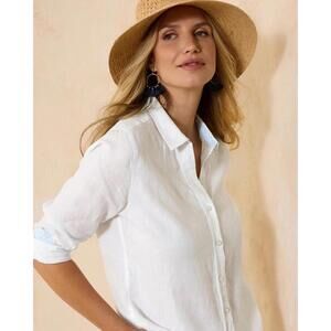 TOMMY BAHAMA NWOT Womens Coastalina Linen Long-Sleeve Shirt In White-Size Large